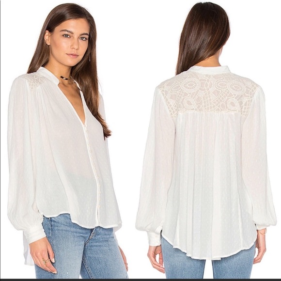 Free People Tops - Free People Canyon Rose Embellished Ivory Blouse